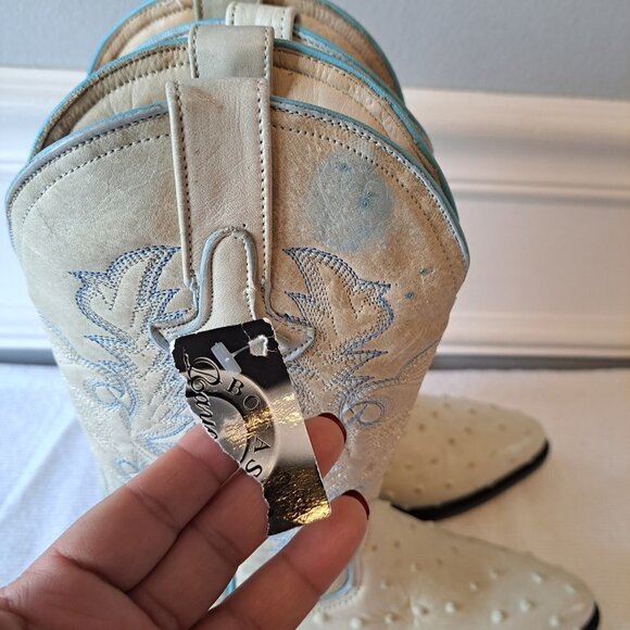 Mens Ostrich Imitation Western Rodeo Leather Boots white and‎ Blue Size 3.5 - Picture 8 of 16